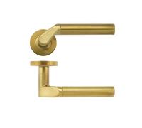 KOOPLES HARDWARE Venus Lever on Round Rose - Modern Satin Stainless Steel Door Handle - Curved Sculpted Lever for Internal Doors - Fixings Included (Favo Satin Brass)