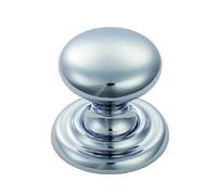 KOOPLES HARDWARE Victorian Knob Solid Brass - Traditional Round Cabinet Drawer Knob with Decorative Base and Aged Finish (Polished Chrome, 32mm)