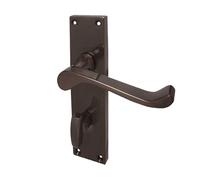 KOOPLES HARDWARE Victorian Scroll Door Handle on Bathroom Plate - Dark Bronze Finish - Traditional Lever Handle with Thumb Turn for Bathroom & WC Privacy Doors