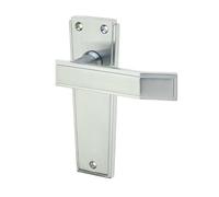 Kooples Jedo Deco Door Handle on Plate - Art Deco Style Lever for Interior Doors - Chrome Finish - Elegant Backplate Design - Durable Zinc Alloy - Easy to Install (Latchplate, Satin Chrome)