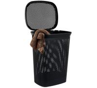 Koopman Diamond Laundry Basket with Lid, 60 Liter Capacity, Black
