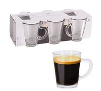 Koopman Glass Expresso Mugs with Handles 70ml for Hot Drinks Clear Glasses for Latte, Cappuccino, Tea, Café Mugs Beverage Cold Drinks Coffee See Through Cups Set of 6