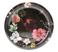 Koopman Round Serving Tray Metal Food and Drinks Beverages Coffee Tray Decorative for Parties Bars Gatherings Home Breakfast Dinner Table Tray Colourful Floral Print 26cm (Design 2)