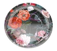 Koopman Round Serving Tray Metal Food and Drinks Beverages Coffee Tray Decorative for Parties Bars Gatherings Home Breakfast Dinner Table Tray Colourful Floral Print 26cm (Design 1)