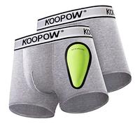 KOOPOW 2-Pack Boys Compression Briefs with Soft Protective Athletic Cup, Youth Peewee Underwear for Baseball, Football, Grey(2-pack), XS