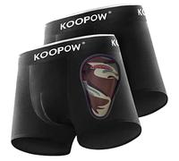 KOOPOW 2-Pack Boys Compression Briefs with Soft Protective Athletic Cup, Youth Peewee Underwear for Baseball, Football, Black Camo(2-pack), L