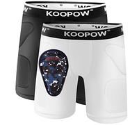 KOOPOW Youth Boys Padded Slide Shorts with Soft Protective Sports Cup for Baseball, Soccer, Lacrosse, Black/White (2-Pack), X-Small