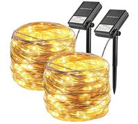 Koopower 100 LED Solar Fairy Lights with Extra Battery for Overcast Days, 10M Silver String + 0.8M Cable, incl. AA Battery, Warm White