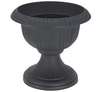 Koopp Large 36cm Urn Planter on Flower Pedestal, Slate Grey | Lightweight, Durable Rippled Plastic Ornamental Plant Pot | UV Resistant Decorative Garden & Home Planter, Indoor/Outdoor Rustic Plant Pot