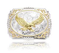 KOORASY Western Belt Buckle for Men, Big Belt Buckles Engraved Golden Soaring Eagle, Large Belt Buckle for Cowboy Rodeo, Silver, Large