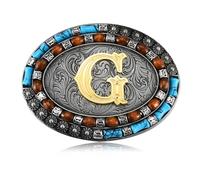 KOORASY Western Initial Letter ABC to XYZ Belt Buckle, Native American Turquoise Capital Belt Buckle Jeans Accessory, G, G, Large