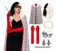 Koorium Black White Glam Costume Set for Women with Wig, Cape & Accessories