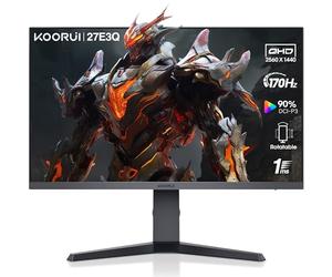 KOORUI 27 inch 2K QHD (2560 x 1440), IPS, 170Hz, 1ms, Freesync & G-Sync Compatible, SRGB 100%, HDR 400, 2xHDMI & DisplayPort, Adjustable Height, 178° Wide Viewing Angle