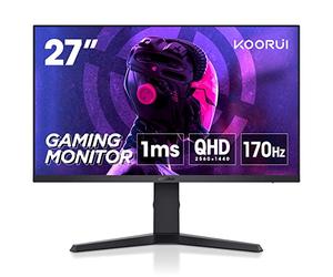 KOORUI 27 Inch Gaming Monitor, 2K Computer Monitors, QHD 1440P, IPS,1ms, Adpitive Sync, HDMI (144Hz), DisplayPort(170Hz), HDR 400, DCI-P3 90%, Height Adjustable, Rotatable