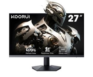 KOORUI 27 Inch Gaming Monitor, QHD 1440P, 170 Hz, IPS, 1ms, DCI-P3 90%, Adaptive Sync, HDMI/DisplayPort, Black GN07