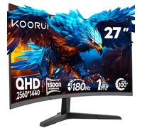 KOORUI 27 Inch QHD Curved Gaming Monitor, 180Hz 1440P Monitors,VA Panel, 1500R PC Screen, 1ms, Adaptive Sync, Eye Cared, HDR10, 99% sRGB, HDMI 2.0 & DP 1.4, VESA, Tilt, for Laptop, PS5, Xbox, 27E6QCA