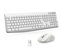 KOORUI Wireless Keyboard and Mouse Combos, 12 Multimedia and Shortcut Keys UK Layout Full Size Keyboard and Mouse Set for Windows,MacOS,Linux-White (Battery Not Included)