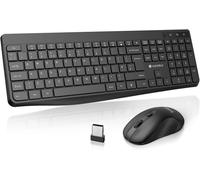 KOORUI Wireless Keyboard and Mouse Combos, 12 Multimedia and Shortcut Keys UK Layout Full Size Keyboard and Mouse Set for Windows,MacOS,Linux-Black (Battery Not Included)