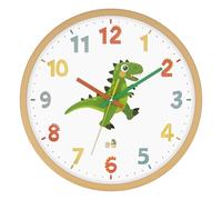 Koosome 30 cm Dinosaur Inch Silent Colourful Letters Children's Wall Clock Modern Wood Grain Quartz Not Time Travel No Ticking Wall Clock Children Bedroom Kitchen Living Room School