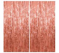 KOOSREEL 2 x Rosegold Shiny Tinsel Metallic Curtains (1 x 2 m), Glitter Foil Decoration for New Year, Wedding Party, Birthday Decoration, Aluminium Fringe Curtains