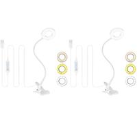 KOOSREEL Desk Lamp Clip On Clamp Light & 3 Light Mode 10 Dimmable Brightness Eye Caring Book Adjustable for Reading Studying Working Video Conference Lighting - White (Pack of 2)