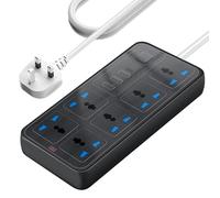 KOOSREEL Extension Lead with 4 USB Slots, 6 Outlets, 2M Cord, Black