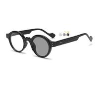 KOOSUFA 3-in-1 Round Photochromic Reading Glasses Blue Light Blocking & UV Protection Darken In Sunlight Sun Readers for Men Women Indoor/Outdoor Use Glossy Black +2.5
