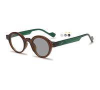KOOSUFA 3-in-1 Round Photochromic Reading Glasses Blue Light Blocking & UV Protection Darken In Sunlight Sun Readers for Men Women Indoor/Outdoor Use Brown-green +1.5