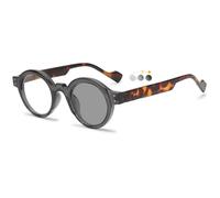 KOOSUFA 3-in-1 Round Photochromic Reading Glasses Blue Light Blocking & UV Protection Darken In Sunlight Sun Readers for Men Women Indoor/Outdoor Use Dark grey-tortoiseshell +1.5