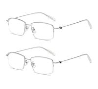 KOOSUFA Half Frame Glasses Blue Light Blocking Men Women Flexible Lightweight Metal Semi Rimless Eyeglasses Eyewear for Computer Working Business 2x Silver