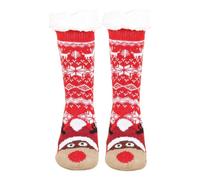 KOOSUFA Ladies Christmas Fluffy Socks Non Slip One size, Red-reindeer 1
