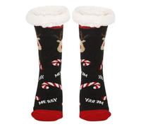 KOOSUFA Ladies Cute Christmas Fluffy Socks Non Slip One size, Black-fawn