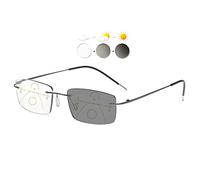 KOOSUFA Photochromic Progressive Multifocal Reading Glasses Rimless Transition Sun Readers Blue Light Blocking Eyeglasses UV Protection Eyewear for Men Women 3 in 1 Lenses