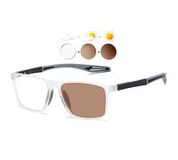 KOOSUFA Photochromic Reading Glasses Blue Light Blocking Sun Readers UV Protection TR90 Super Lightweight Sunglasses for Men Women 3 in 1 Lenses Darken In Sunlight Brown Lens/Transparent grey +1.5