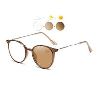 KOOSUFA Round Photochromic Reading Glasses Blue Light Blocking Sun Readers UV Protection Full Lens Reading Sunglasses for Men Women 3 in 1 Lenses Darken In Sunlight Brown Lens/Brown, +1.0