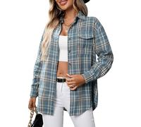KOOSUFA Womens Checked Shirts Button Down Lapel Collar Long Sleeve Plaid Shirt Baggy Check Blouse Color Block Outwear with Pockets S M L XL XXL