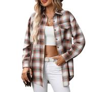 KOOSUFA Womens Checked Shirts Button Down Lapel Collar Long Sleeve Plaid Shirt Baggy Check Blouse Color Block Outwear with Pockets S M L XL XXL