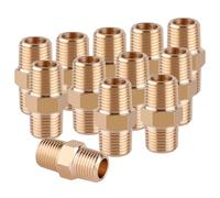 KOOTANS 12pcs Brass Pipe Fittings 1/8 NPT x 1/8 NPT Male Solid Brass Hex Nipple Male to Male NPT Adapter Pipe Fitting Brass Nipple Connector
