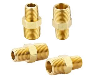 KOOTANS 3/8 NPT x 1/4 NPT Male Solid Brass Hex Nipples, Heavy Brass Pipe Adapter Fittings Reducing Nipples Connectors 4Pieces