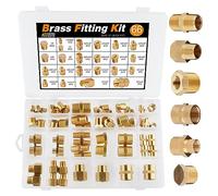 KOOTANS 66pcs Brass Pipe Fittings Assortment NPT Adapter Fitting, Reducer Bushing, Hex Nipple, Reducing Hex Coupling, Pipe Head Brass Plug Kit