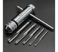 KOOTANS Adjustable T-Handle Ratchet Tap Holder Wrench + 5pcs M3 M4 M5 M6 M8 Machine Screw Thread Metric Plug T-Shaped Tap, Bothway Hand Screw Tap Set Manual Tapping Tool Kit for Home Use (Short)