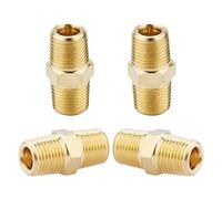 KOOTANS NPT Standard 4pcs 1/8" male to 1/8" Male Pipe Adapter Brass Pipe Fitting, Hex Nipple Fast Coupler Fitting