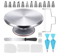 Kootek 22pcs Cake Decorating Supplies Kit, Baking Tools with 12" Aluminium Cake Turntable Rotating Cake Stand, Piping Bags and Tips Set, Icing Spatula, Cake Leveler, 3 Icing Scrapers for Mother's Day