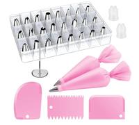 Kootek 32 Piping Bags and Tips Set Frosting Piping Kit for Beginners & Pros | Storage Case, Baking Supplies Tools, 24 Icing Tips, 2 Reusable Piping Bags, 3 Scrapers, for Cupcake Cookie Cake Decorating