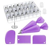 Kootek 32 Piping Bags and Tips Set Frosting Piping Kit for Beginners & Pros | Storage Case, Baking Supplies Tools, 24 Icing Tips, 2 Reusable Piping Bags, 3 Scrapers, for Cupcake Cookie Cake Decorating