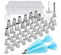Kootek 54 in 1 Piping Bags and Tips Set with 13 Large Size Piping Tips, 35 Standard Size Icing Tips, 2 Reusable Pastry Bags 12 Inch, Cake Decorating Kit Supplies, Frosting Piping Kit for Cake, Cupcake