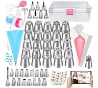 Kootek 90Pcs Russian Piping Tips Set, Piping Bags and Tips Set with 25 Russian Tips, 23 Icing Tips, 1 Ball Tip, 30+1 Pastry Bags, 3 Couplers, 4 Bag Ties for Cake Decorating, Cupcake, Cookie, Baking