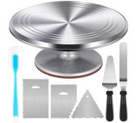 Kootek Aluminium Cake Turntable Set, Baking Tools with Revolving 12" Cake Stand for Decorating, 12.7" Offset Spatula, 3 Stainless Steel Frosting Icing Smoother, Cake Serve Cake Decorating Kit Supplies