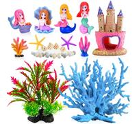 Kooterfun Mermaid's Castle Fish Tank Decorations-28pack Include Castle Hideout, Faux Coral,Starfish and Artificial Plastic Plants Aquarium Décor Accessories for All Fish-Pink