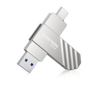 KOOTION USB-C Flash Drive 128GB Dual Swivel Type-C Waterproof Metal Pen Drive with Keyring Hole, Silver, Up to 450MB/s USB 3.2 Transfer Rate